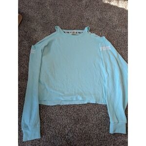 Victoria's Secret PINK Cold Shoulder Cropped Sweatshirt Aqua Blue Medium